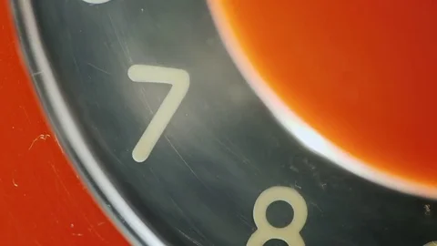 Dial the number on the old disk phone. Close-up, digit 7 Stock Footage 84701593
