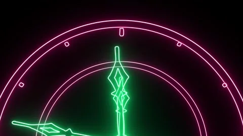 Dial purple green hands without numbers with moving hands on black screen. .. Stock Footage 312171292