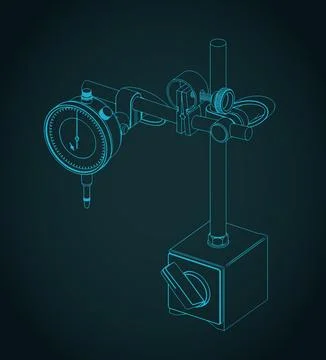 Dial test indicator with magnetic stand isometric blueprint Stock Illustration