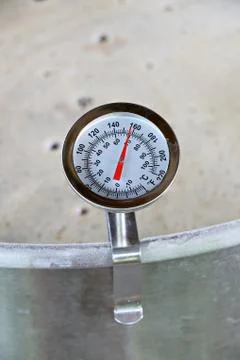 Dial Thermometer in Beer Mash Stock Photos