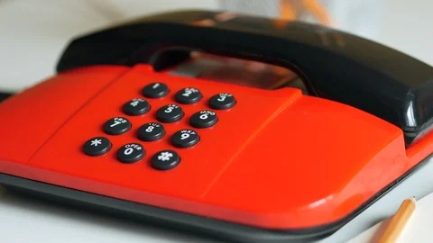 Dialing A Number On A Red Push-button Phone. Stock Footage 106012849