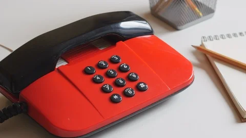Dialing A Number On A Red Push-button Phone. 스톡 동영상 106012891