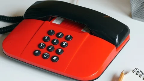 Dialing A Number On A Red Push-button Phone. 스톡 동영상 106012894