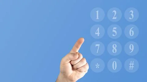 Dialing number on virtual display, concept, Hand dialing on keypad using touch s Stock Photos