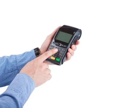 Dialing pin code on pin pad Stock Photos