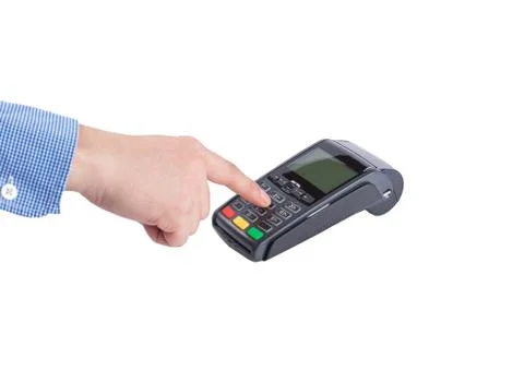 Dialing pin code on pin pad Stock-Fotos