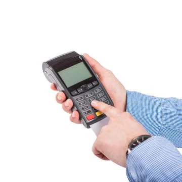 Dialing pin code on pin pad Stock Photos