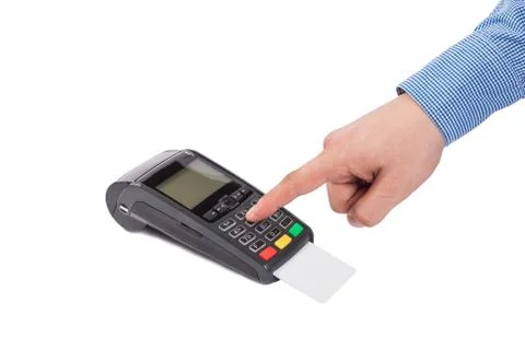 Dialing pin code on pin pad Stock Photos