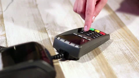 Dialing pin code using external pinpad of  pos terminal Stock Footage 65392831