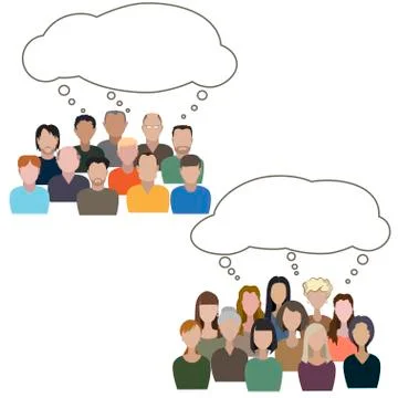 Dialog between group of men and group of women. Stock Illustration