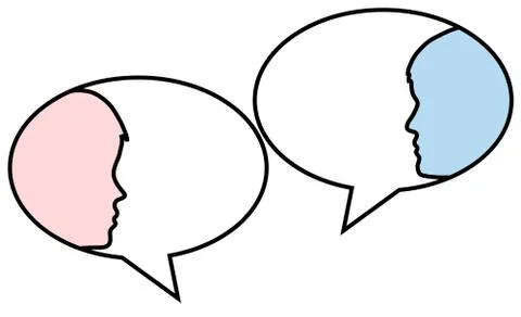 Dialog - speech bubbles with two faces man and woman, stock vector illustrati Stock Illustration
