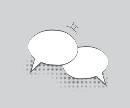 Dialog template. Two blank overlapping speech bubbles with halftone shadows on Stock Illustration