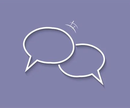 Dialog template. Two blank overlapping speech bubbles with shadows on blue Stock Illustration