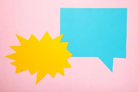 Dialog - two blank speech bubbles on pink backgrounnd Stock Photos
