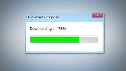Dialog window with download progress, status bar completed in three quarters Foto stock