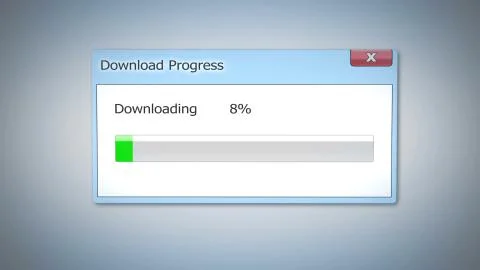 Dialog window, download progress stuck at the beginning, outdated software Stock Photos