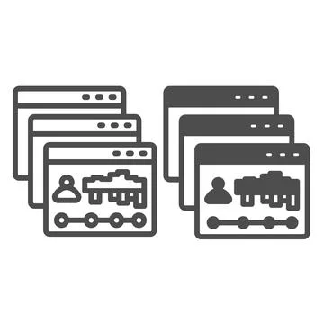 Dialog windows with site visits statistic line and solid icon, web development Illustration