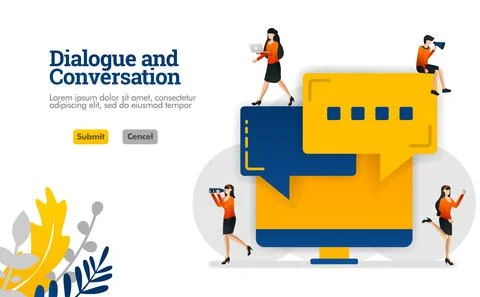 Dialogue and Conversation with bubble dialog and monitor screen vector illust Stock Illustration