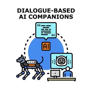 Dialogue based ai companions working with technology Stock Illustration