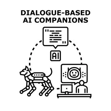 Dialogue based ai companions working with technology Stock Illustration