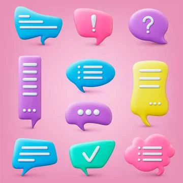 Dialogue bubble 3d set. Speech bubbles, quotes different elements. Bot message イラスト素材