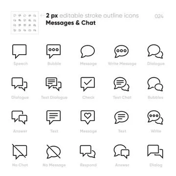 Dialogue Bubbles outline vector icons. Chat, Speech, Text, Message. Editable Stock Illustration