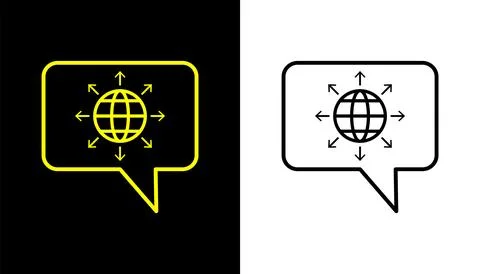 Dialogue icon, globe line icon. Earth globe in quote frame icon. Stock Illustration