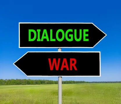 Dialogue instead war symbol. Concept words Dialogue and War on beautiful bl.. 스톡 사진