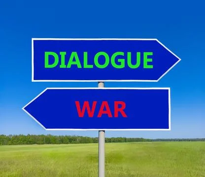 Dialogue instead war symbol. Concept words Dialogue and War on beautiful bl.. 스톡 사진