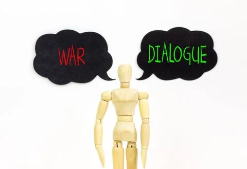 Dialogue instead war symbol. Concept words Dialogue and War on beautiful bl.. 스톡 사진