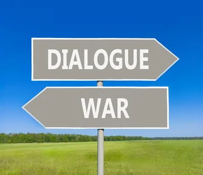 Dialogue instead war symbol. Concept words Dialogue and War on beautiful gr.. 스톡 사진