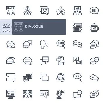 Dialogue Scalable Vector Set featuring 32 Editable Bold Line Retina Ready Ico Stock Illustration