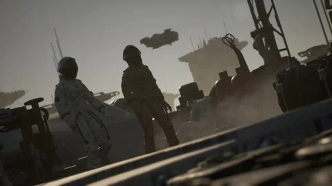 Dialogue scene of astronauts walking in the Sci Fi Port 04 Video stock 173567076
