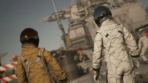 Dialogue scene of astronauts walking in the Sci Fi Port 06 Video stock 173570730