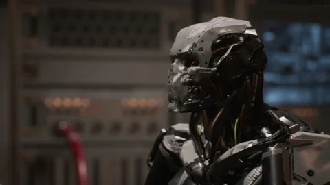 Dialogue scene of the robot commander giving commands 04 Stock Footage 163437252