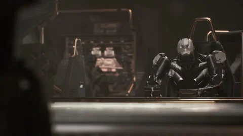 Dialogue scene of the robot commander with his soldiers 04 Stock Footage 163559438