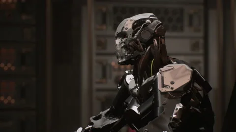 Dialogue scene of the robot commander showing the timing of the battle 10 Stock Footage 163549496