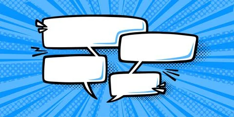 Dialogue speech bubbles for messages with halftone superhero background. Popart Stock Illustration