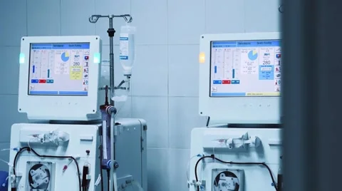 Dialysis machine, medical equipment in clinic. Slider shot Stock Footage