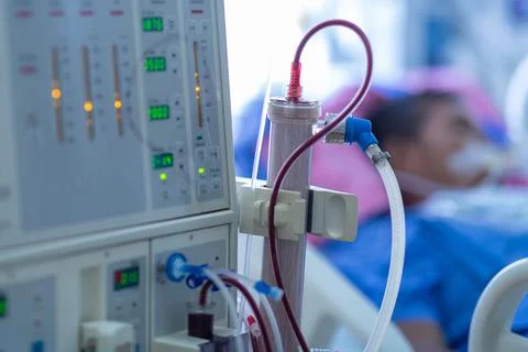 Dialysis machine is working. Acting as a substitute for the kidneys to drive Stock Photos
