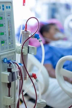 Dialysis machine is working. Acting as a substitute for the kidneys to drive Stock Photos