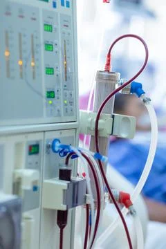 Dialysis machine is working. Acting as a substitute for the kidneys to drive Stock Photos