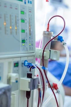 Dialysis machine is working. Acting as a substitute for the kidneys to drive Stock Photos