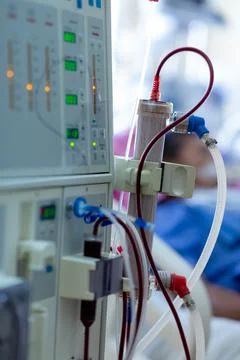 Dialysis machine is working. Acting as a substitute for the kidneys to drive Stock Photos