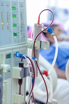 Dialysis machine is working. Acting as a substitute for the kidneys to drive Stock Photos