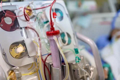 Dialysis machine is working. Acting as a substitute for the kidneys to drive  Stock Photos
