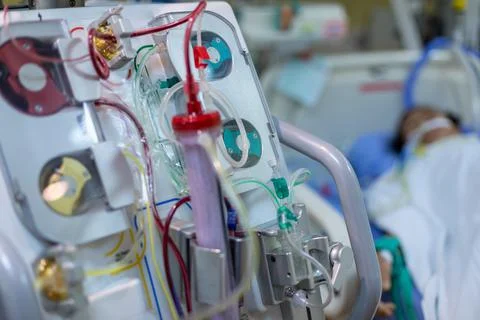 Dialysis machine is working. Acting as a substitute for the kidneys to drive  Stock Photos