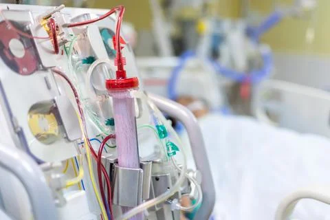 Dialysis machine is working. Acting as a substitute for the kidneys to drive  Stock Photos
