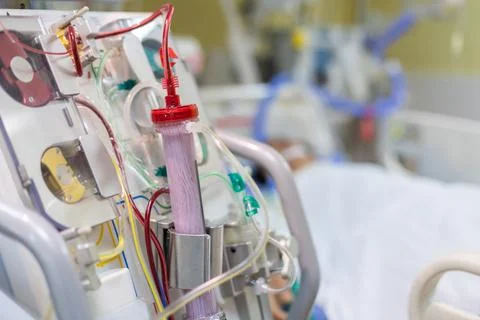 Dialysis machine is working. Acting as a substitute for the kidneys to drive  Stock Photos