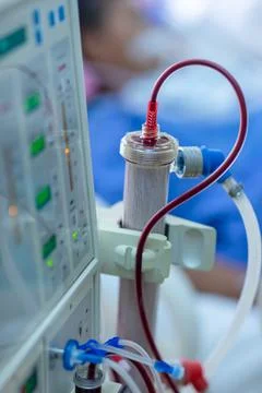Dialysis machine is working. Acting as a substitute for the kidneys to drive  Stock Photos